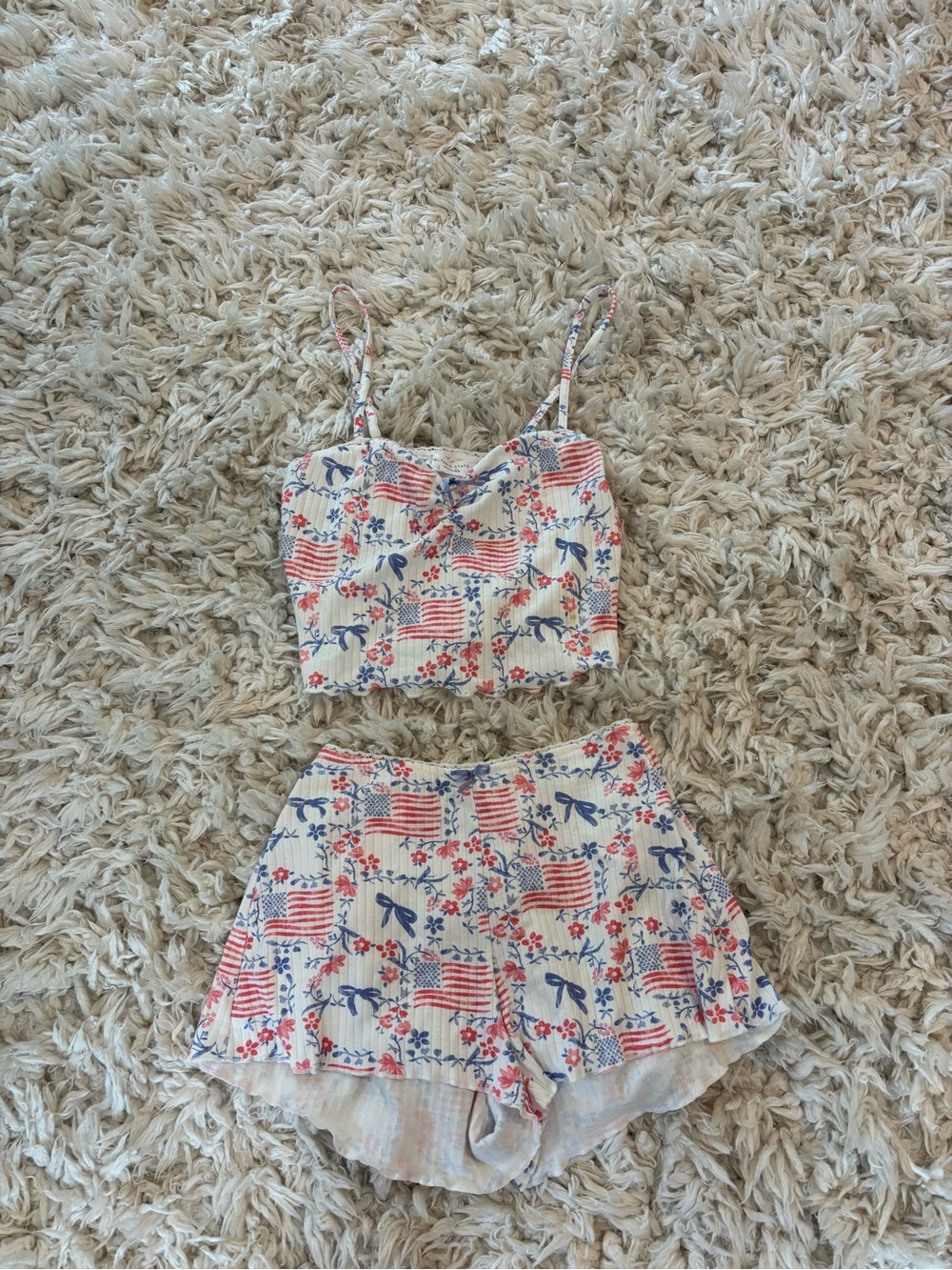 Altar'd State White Red and Blue Floral & Flag Pajama Set